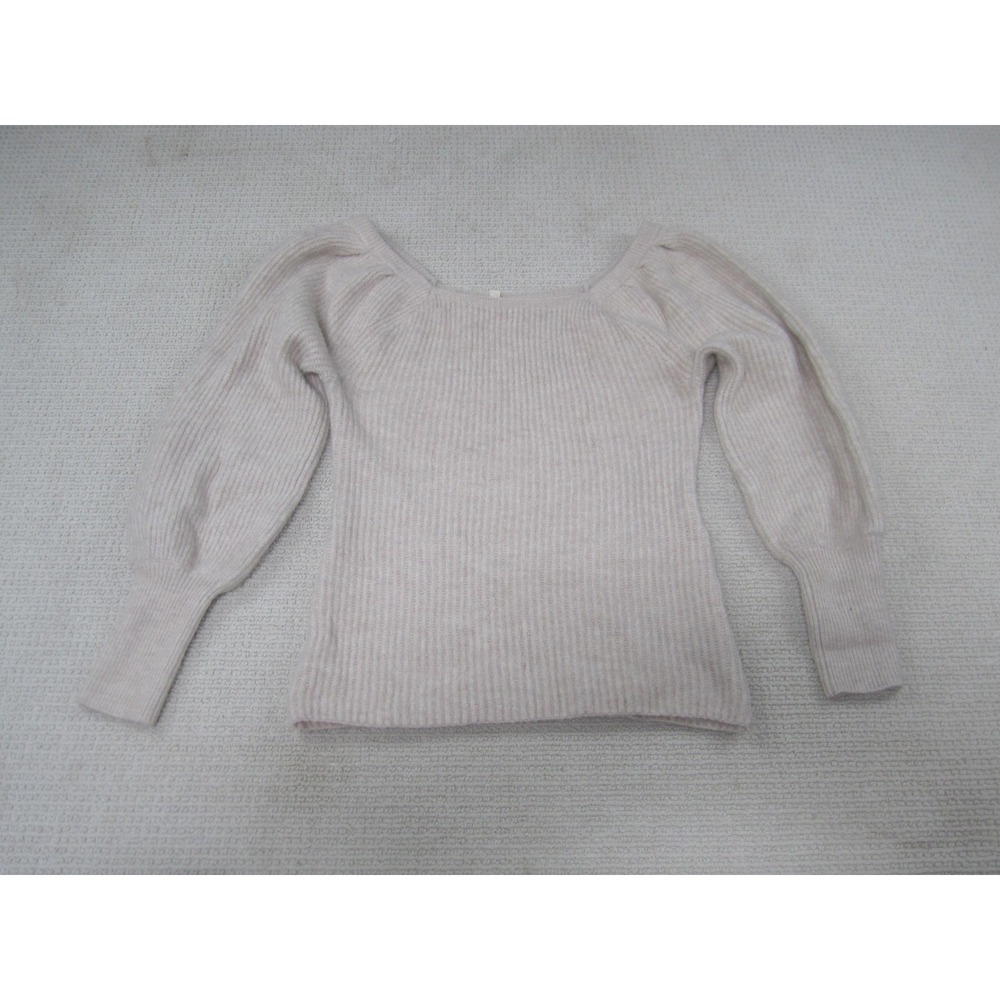 mazik Sweater Womens Medium Beige Ribbed Knit Puff‎ Sleeve Scoop Neck MK8054